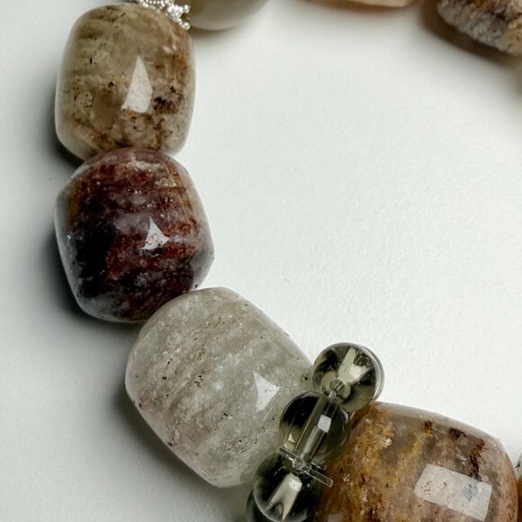 Phantom Quartz Barrel Bead Bracelet with Smoky Quartz - Picture 6 of 10